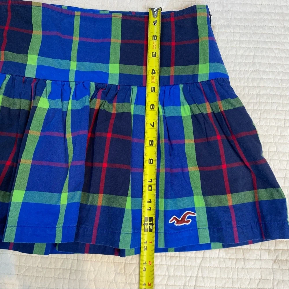 Hollister Y2K School Girl Blue Cotton Plaid Pleated Skirt Size 3 Academia